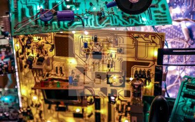 Inside the computer hardware chips and electric circuits