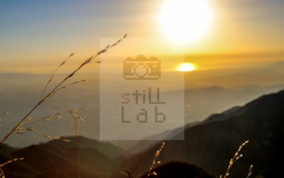 Blurry sunset view from top of mountain